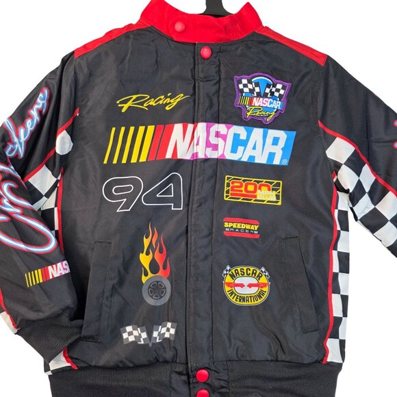 Nascar Boys Bomber Jacket Size 6/7 Black Checkered Racing New - Picture 3 of 7